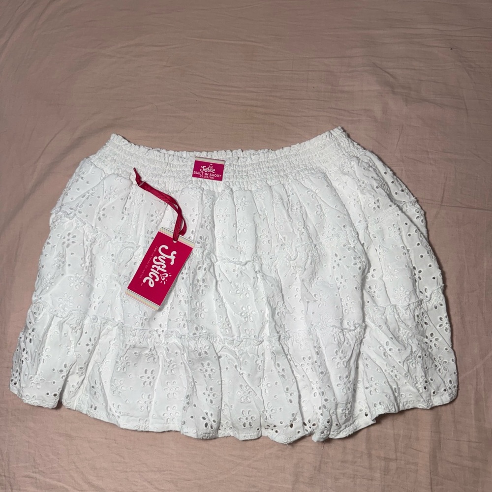 Justice White Eyelet Mini Skirt